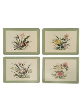 Pimpernel Vintage Green Ivory Floral Cork Back Mini Placemats Trivets (Set of 4)